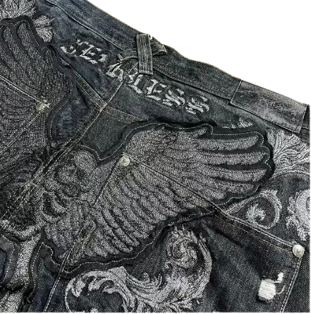 Skull Wings Embroidered Baggy Jeans