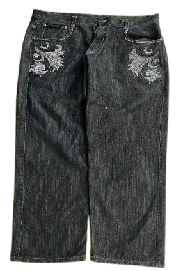 Skull Wings Embroidered Baggy Jeans